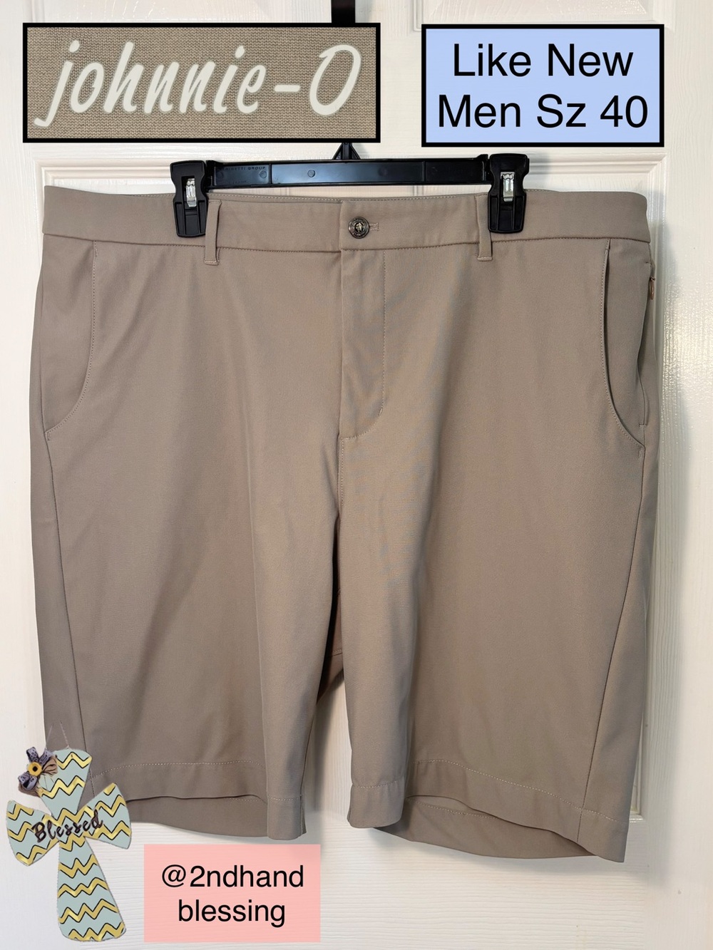 Like New Johnnie-O Cross Country Prep Performance Shorts Men 40 Khaki, JMSH1700